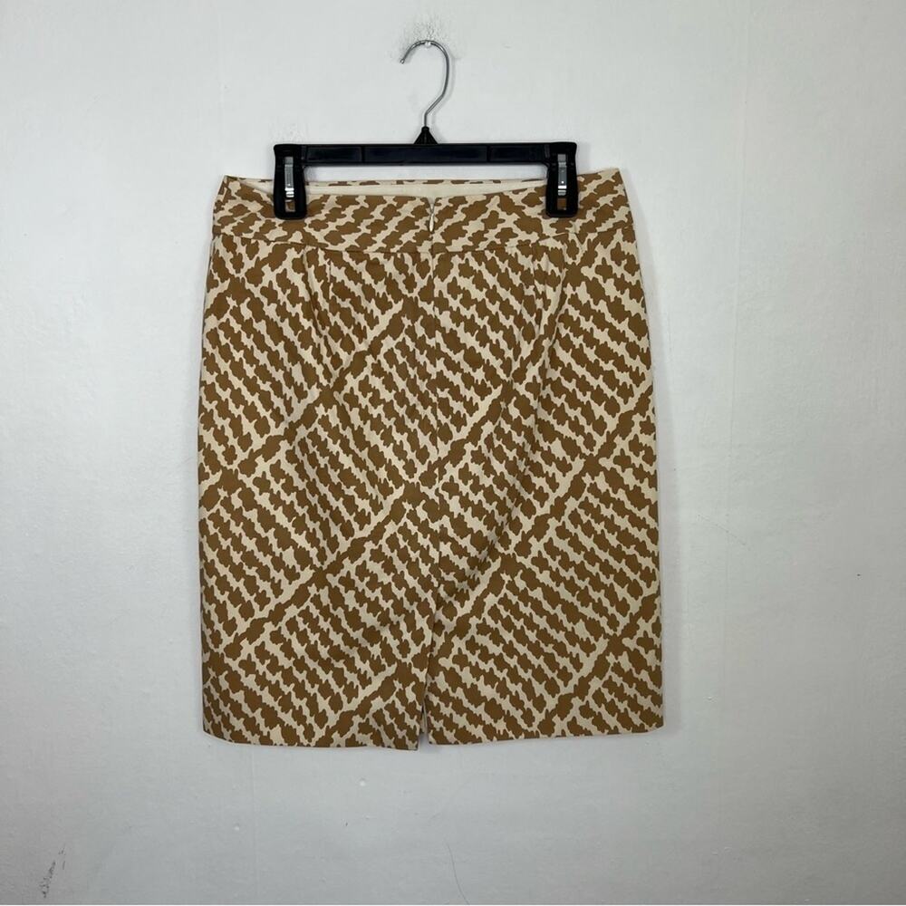 J. Crew Cream & Tan Knee Length Pencil Cow Blot Print Career Skirt Size 6 - Picture 5 of 10